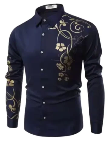 Flower Style Casual Men Shirt Long Sleeve and Slim Fit